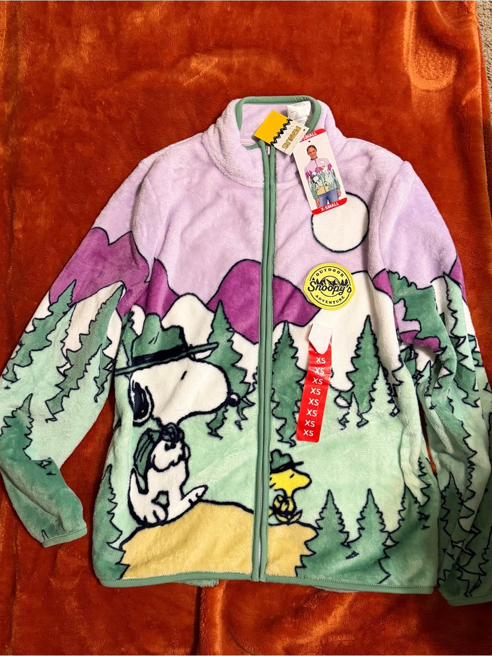 Peanuts Snoopy Lavender Green Full‑Zip Fleece Jacket